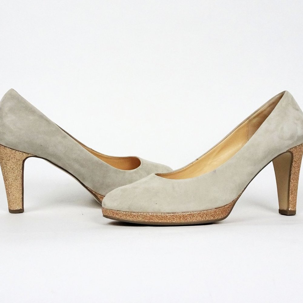Gabor 61.270 Glitter Stone Gray Suede Leather High Heel Pumps Shoes 9 40 Sparkle